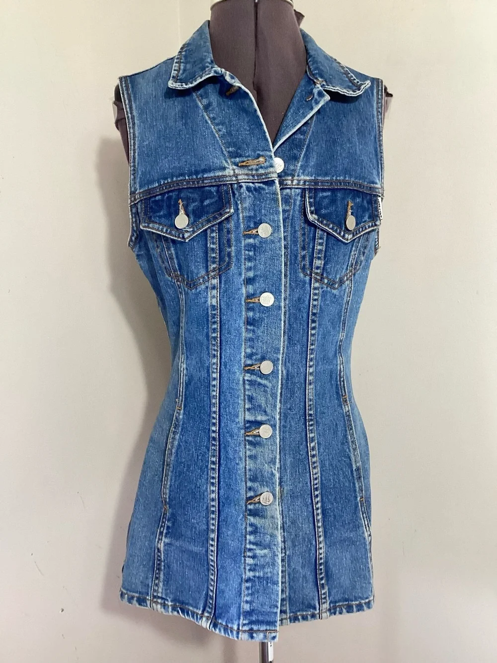Nada Nuff Vtg Button Up Jean Denim Mini Dress Jrs M - Picture 3 of 15